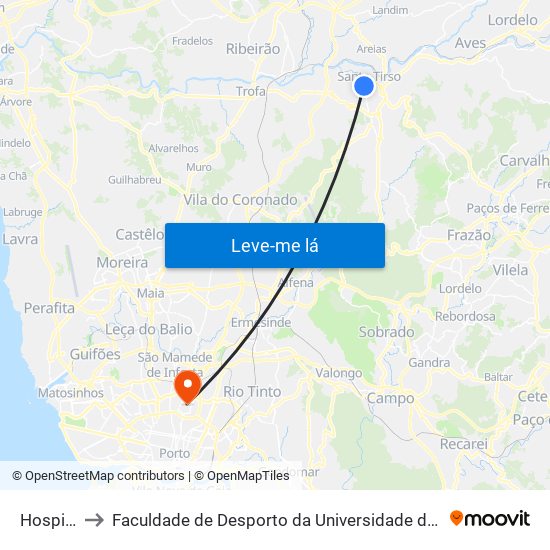 Hospital to Faculdade de Desporto da Universidade do Porto map
