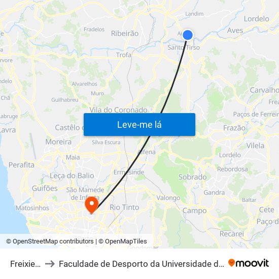 Freixieiro to Faculdade de Desporto da Universidade do Porto map