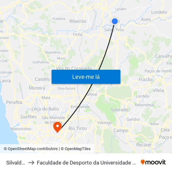 Silvalde 1 to Faculdade de Desporto da Universidade do Porto map