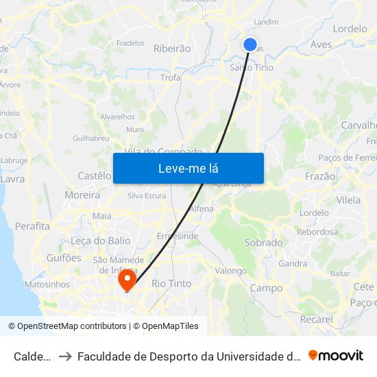 Caldelas to Faculdade de Desporto da Universidade do Porto map