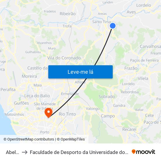 Abelha to Faculdade de Desporto da Universidade do Porto map