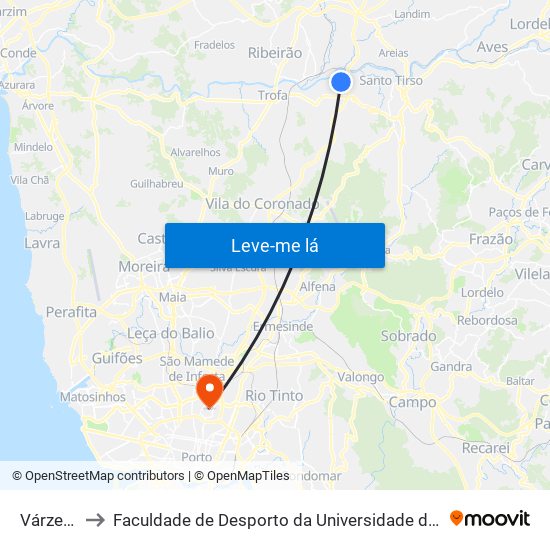 Várzea 2 to Faculdade de Desporto da Universidade do Porto map