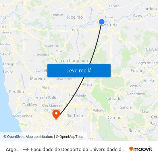 Argemil to Faculdade de Desporto da Universidade do Porto map