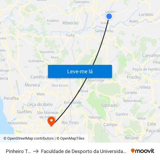 Pinheiro Torto to Faculdade de Desporto da Universidade do Porto map