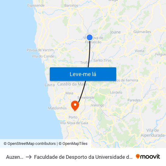 Auzende to Faculdade de Desporto da Universidade do Porto map