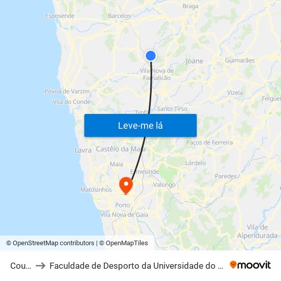 Coura to Faculdade de Desporto da Universidade do Porto map