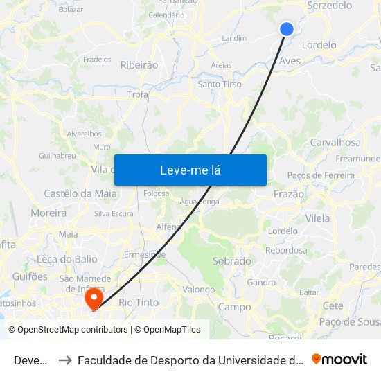 Devesas to Faculdade de Desporto da Universidade do Porto map