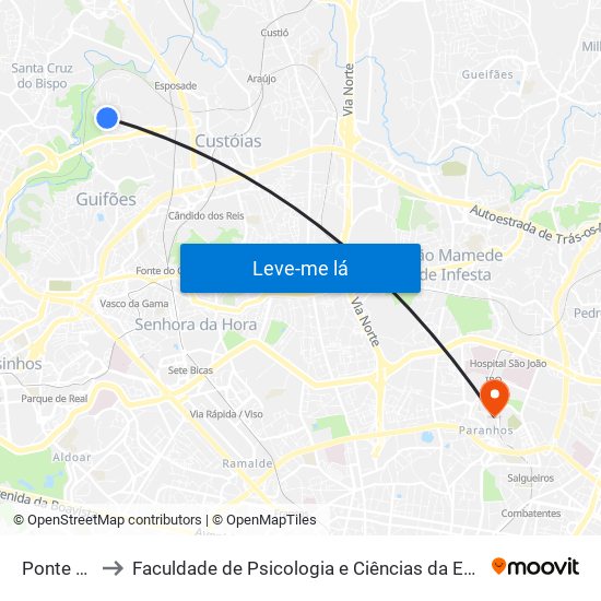 Ponte do Carro to Faculdade de Psicologia e Ciências da Educação da Universidade do Porto map