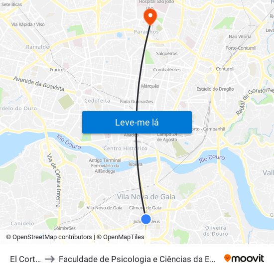 El Corte Inglés to Faculdade de Psicologia e Ciências da Educação da Universidade do Porto map