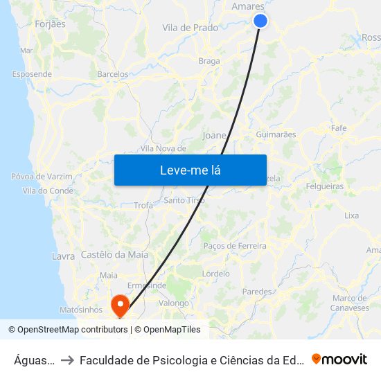 Águas Santas to Faculdade de Psicologia e Ciências da Educação da Universidade do Porto map