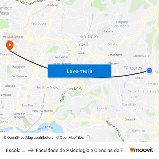 Escola Fânzeres to Faculdade de Psicologia e Ciências da Educação da Universidade do Porto map