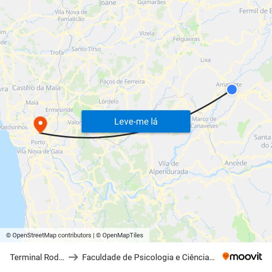 Terminal Rodoviário Amarante to Faculdade de Psicologia e Ciências da Educação da Universidade do Porto map