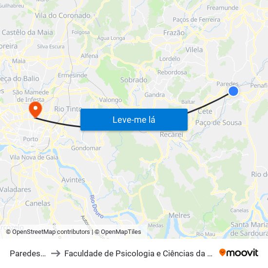 Paredes (Estação) to Faculdade de Psicologia e Ciências da Educação da Universidade do Porto map