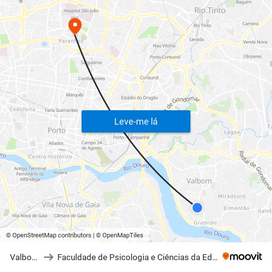 Valbom Igreja to Faculdade de Psicologia e Ciências da Educação da Universidade do Porto map