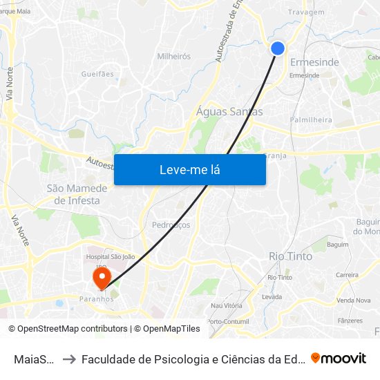 MaiaShopping to Faculdade de Psicologia e Ciências da Educação da Universidade do Porto map