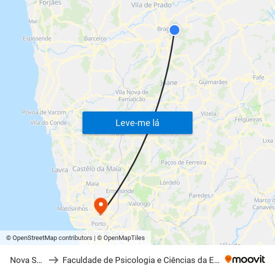 Nova Santa Cruz to Faculdade de Psicologia e Ciências da Educação da Universidade do Porto map