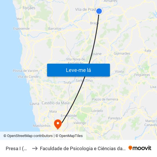 Presa I (Monte Ouro) to Faculdade de Psicologia e Ciências da Educação da Universidade do Porto map