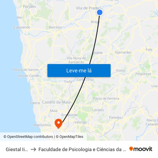 Giestal Iii (Outeiral) to Faculdade de Psicologia e Ciências da Educação da Universidade do Porto map