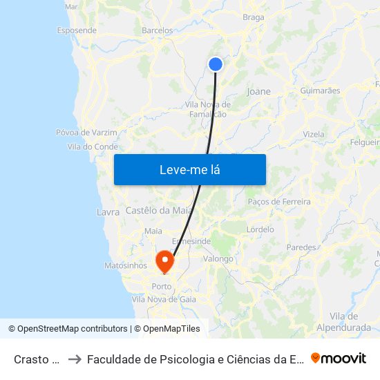 Crasto (Arentim) to Faculdade de Psicologia e Ciências da Educação da Universidade do Porto map