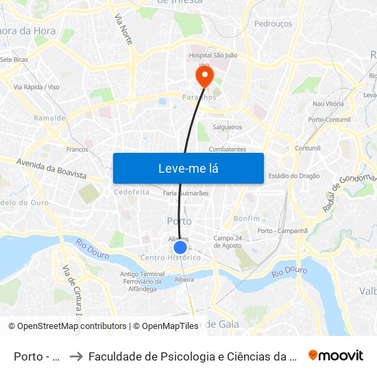 Porto - São Bento to Faculdade de Psicologia e Ciências da Educação da Universidade do Porto map