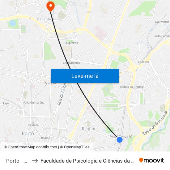 Porto - Campanhã to Faculdade de Psicologia e Ciências da Educação da Universidade do Porto map