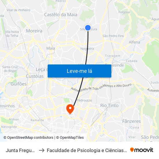 Junta Freguesia Silva Escura to Faculdade de Psicologia e Ciências da Educação da Universidade do Porto map