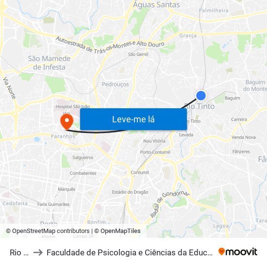 Rio Tinto to Faculdade de Psicologia e Ciências da Educação da Universidade do Porto map