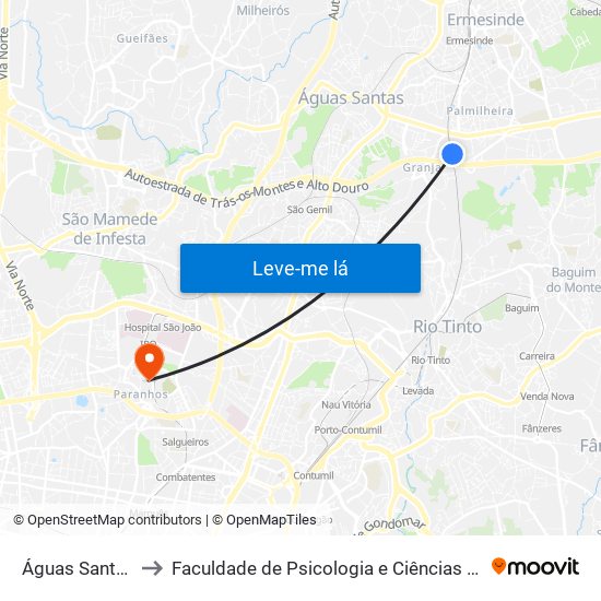 Águas Santas - Palmilheira to Faculdade de Psicologia e Ciências da Educação da Universidade do Porto map