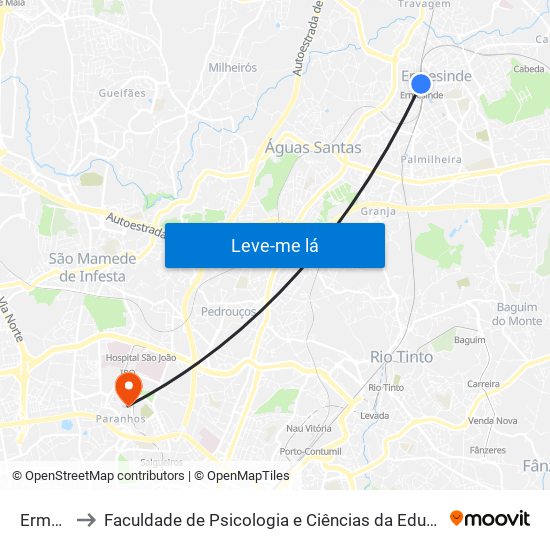 Ermesinde to Faculdade de Psicologia e Ciências da Educação da Universidade do Porto map