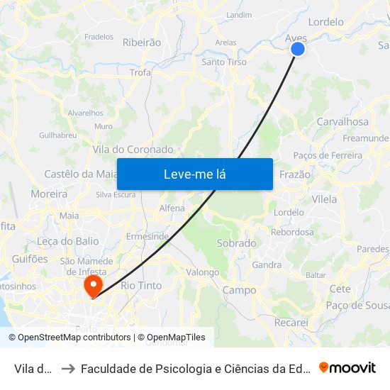 Vila das Aves to Faculdade de Psicologia e Ciências da Educação da Universidade do Porto map