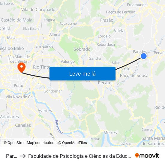 Paredes to Faculdade de Psicologia e Ciências da Educação da Universidade do Porto map