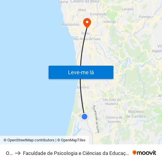 Ovar to Faculdade de Psicologia e Ciências da Educação da Universidade do Porto map