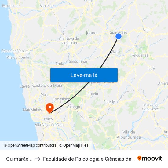 Guimarães (Estação) to Faculdade de Psicologia e Ciências da Educação da Universidade do Porto map