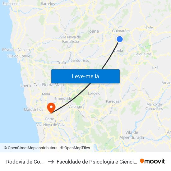 Rodovia de Covas (Covas (Estação)) to Faculdade de Psicologia e Ciências da Educação da Universidade do Porto map