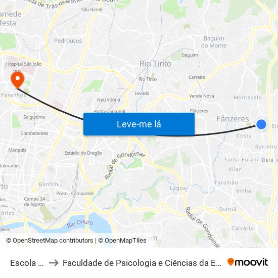 Escola Fânzeres to Faculdade de Psicologia e Ciências da Educação da Universidade do Porto map