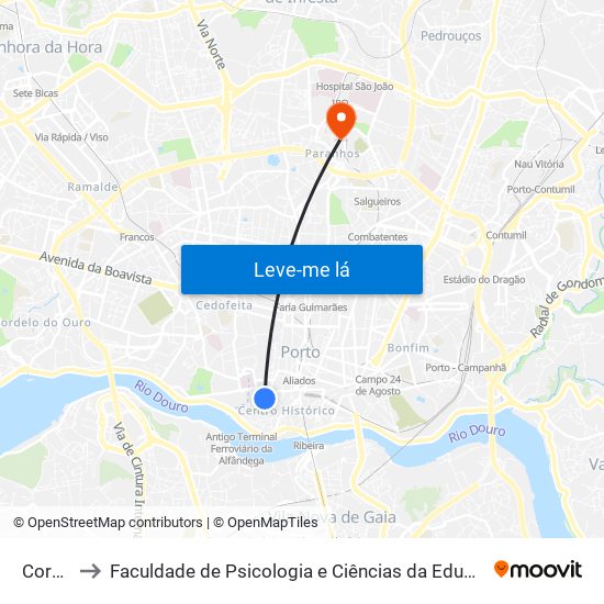 Cordoaria to Faculdade de Psicologia e Ciências da Educação da Universidade do Porto map