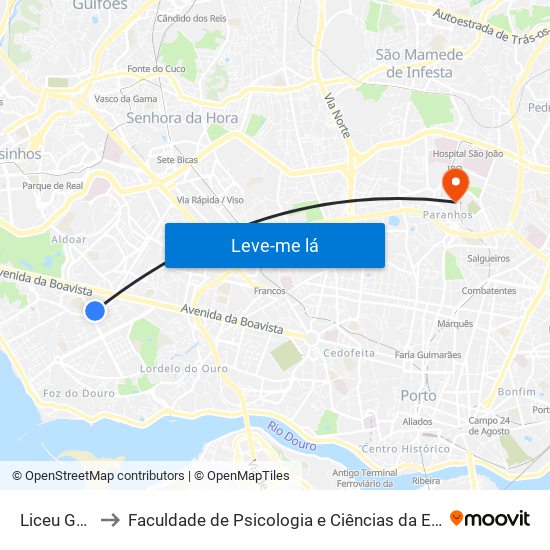 Liceu Garcia Orta to Faculdade de Psicologia e Ciências da Educação da Universidade do Porto map