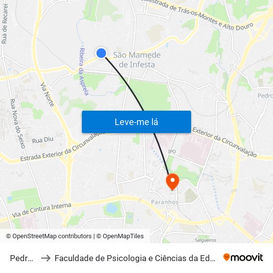 Pedra Verde to Faculdade de Psicologia e Ciências da Educação da Universidade do Porto map