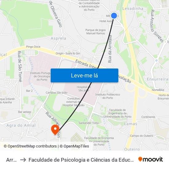 Arroteia to Faculdade de Psicologia e Ciências da Educação da Universidade do Porto map