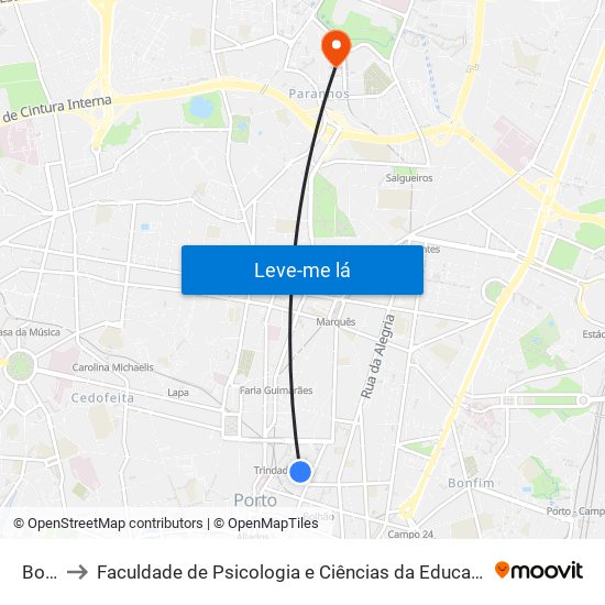 Bolhão to Faculdade de Psicologia e Ciências da Educação da Universidade do Porto map