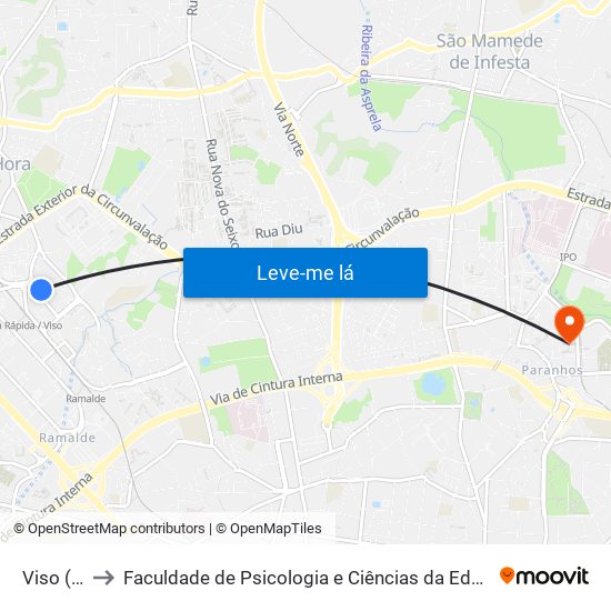 Viso (Metro) to Faculdade de Psicologia e Ciências da Educação da Universidade do Porto map