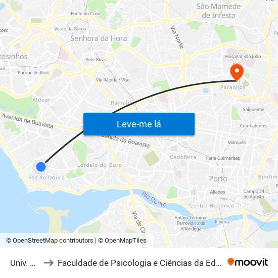 Univ. Católica to Faculdade de Psicologia e Ciências da Educação da Universidade do Porto map