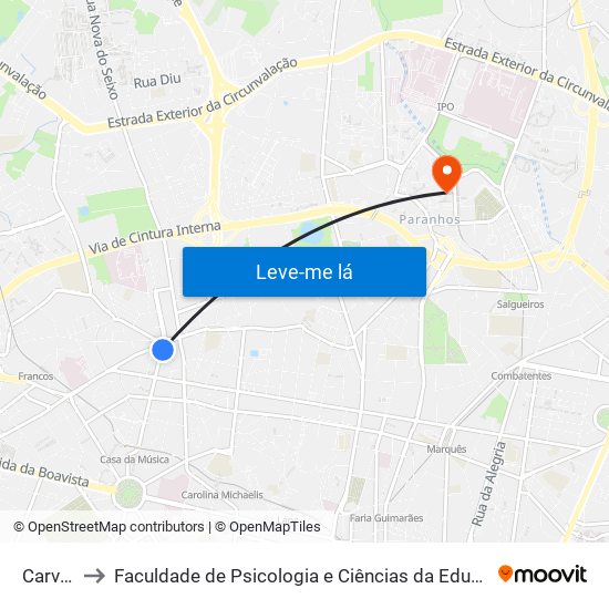 Carvalhido to Faculdade de Psicologia e Ciências da Educação da Universidade do Porto map