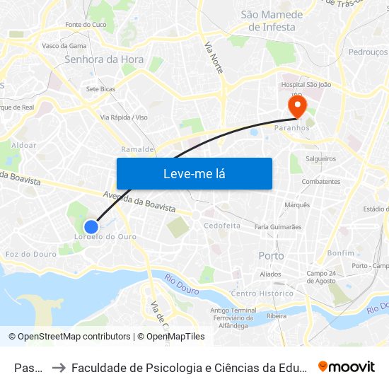 Pasteleira to Faculdade de Psicologia e Ciências da Educação da Universidade do Porto map