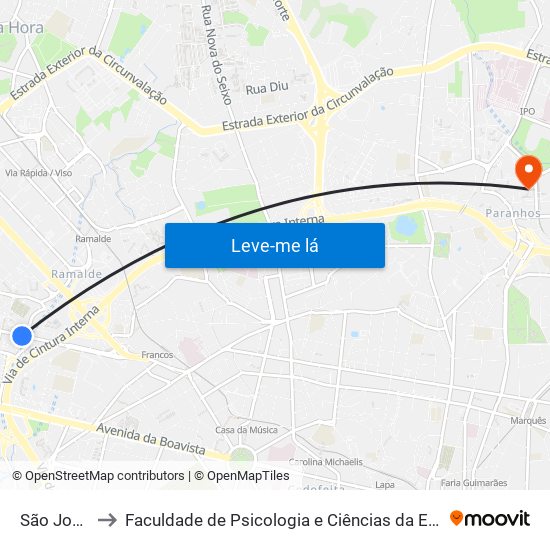 São João Bosco to Faculdade de Psicologia e Ciências da Educação da Universidade do Porto map