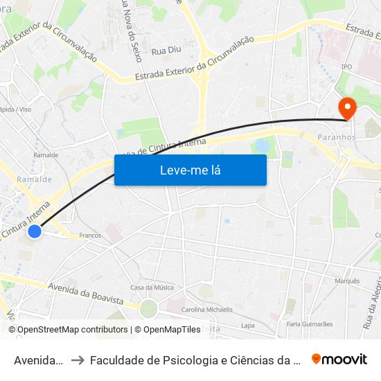 Avenida do Bessa to Faculdade de Psicologia e Ciências da Educação da Universidade do Porto map