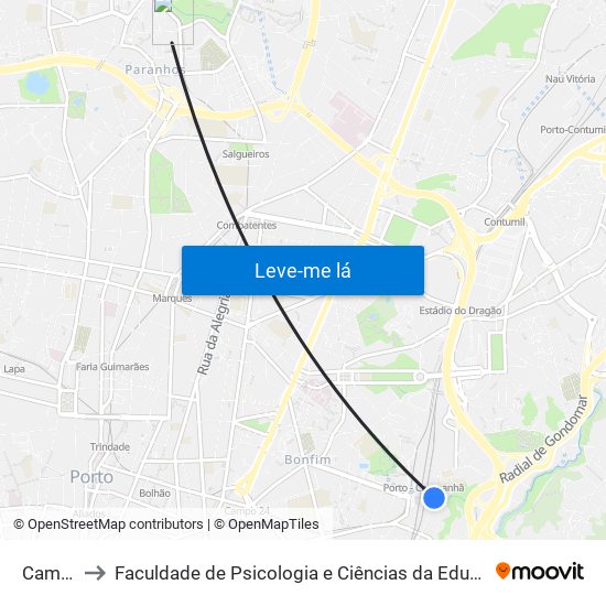 Campanhã to Faculdade de Psicologia e Ciências da Educação da Universidade do Porto map