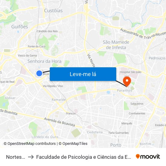 Norteshopping to Faculdade de Psicologia e Ciências da Educação da Universidade do Porto map