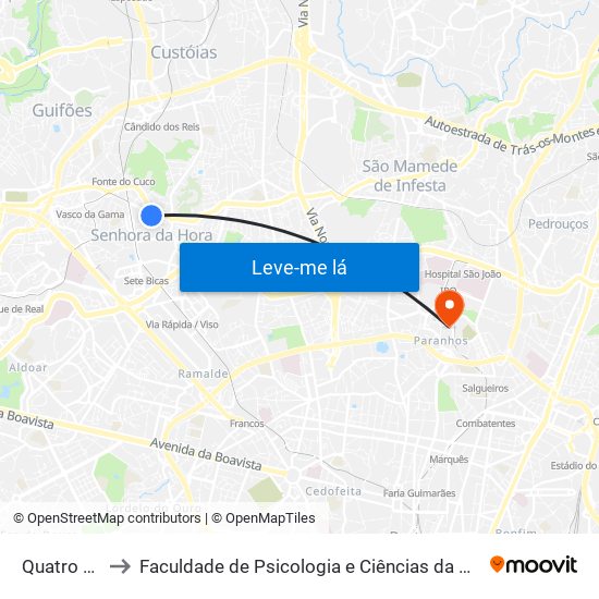 Quatro Caminhos to Faculdade de Psicologia e Ciências da Educação da Universidade do Porto map