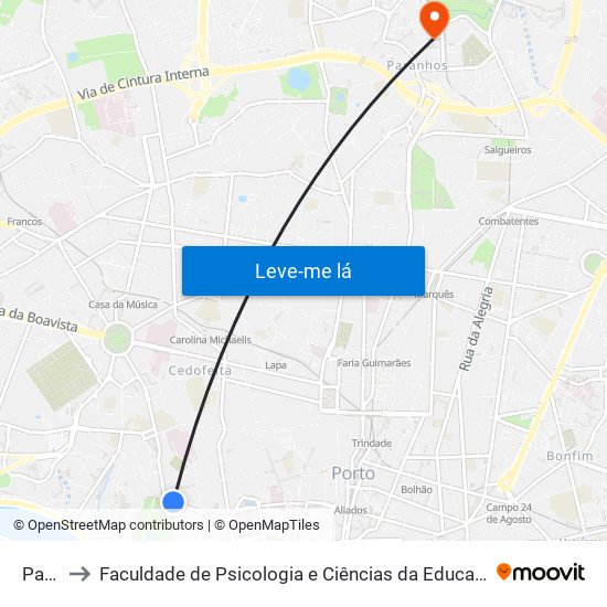 Palácio to Faculdade de Psicologia e Ciências da Educação da Universidade do Porto map